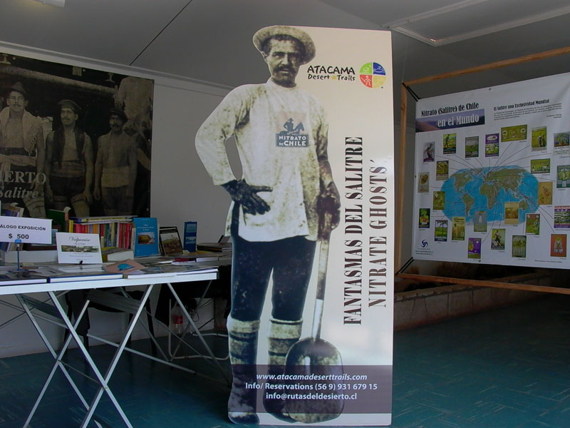 Pampino derripiador invitando a participar en las RUTAS DEL SALITRE. Museo Arqueolgico Padre le Paige  San Pedro de Atacama, 2010